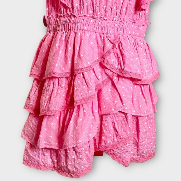 LOVESHACKFANCY Corelli Ruffle Tier Hot Pink Cherry Cottage Dress Size Medium - Picture 6 of 9
